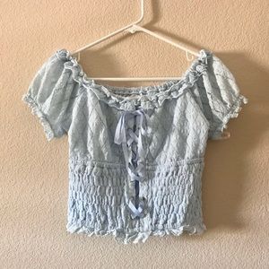 LIKE NEW Liz Lisa corset lace-up puff sleeve ruffle blouse in light blue